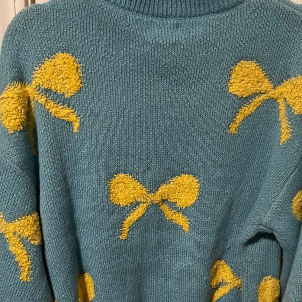 POL Women's Teal Sweater with Yellow Bow Details - Picture 7 of 10